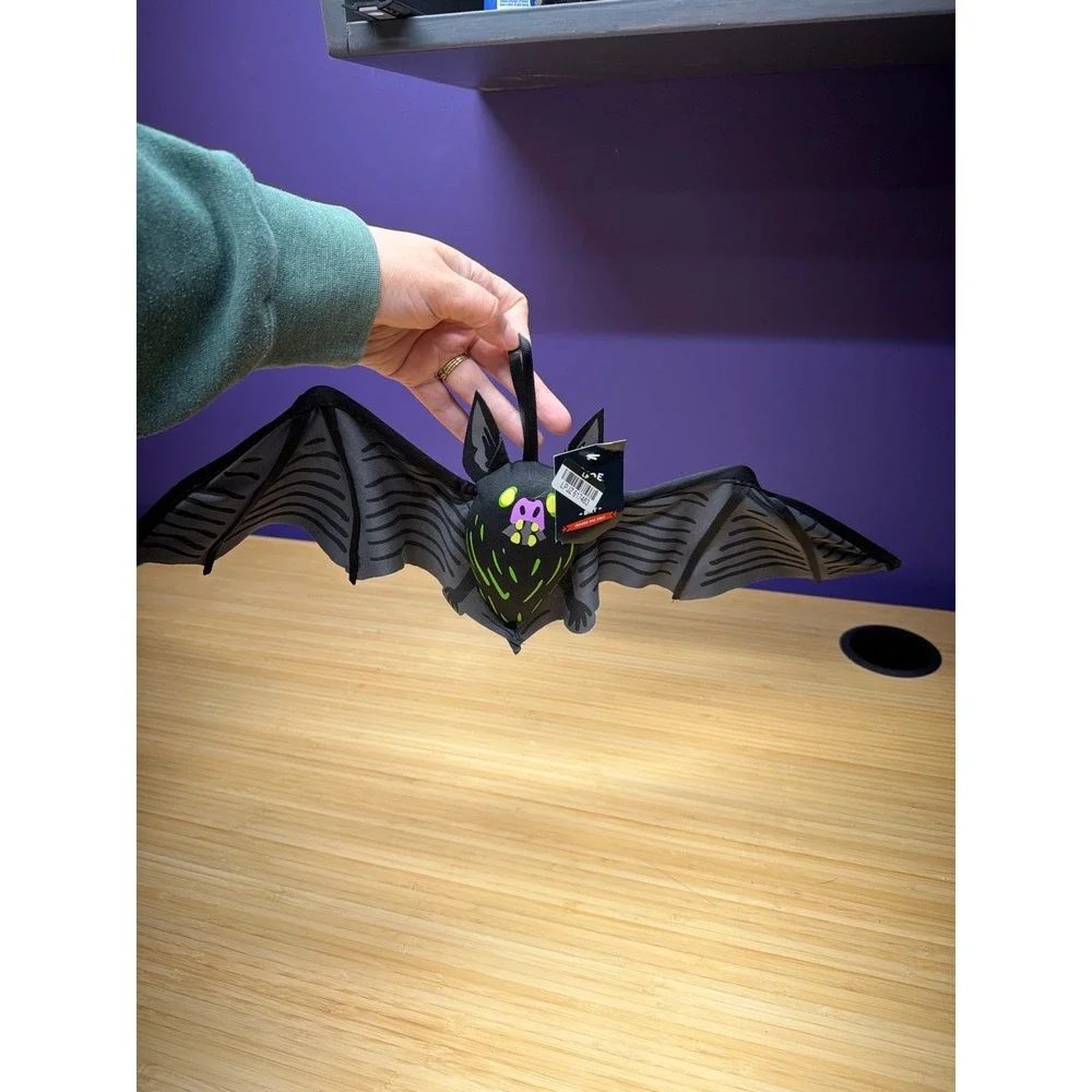 Halloween Bat Hanging Decoration Bendy Wings Black Plush NWT